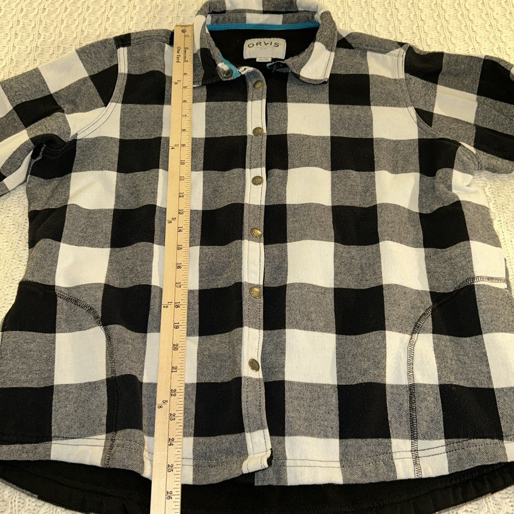 Orvis Plaid Fleece Lined Pinnacle Flannel Shirt Jacket Women Black White 2xl - Picture 6 of 8